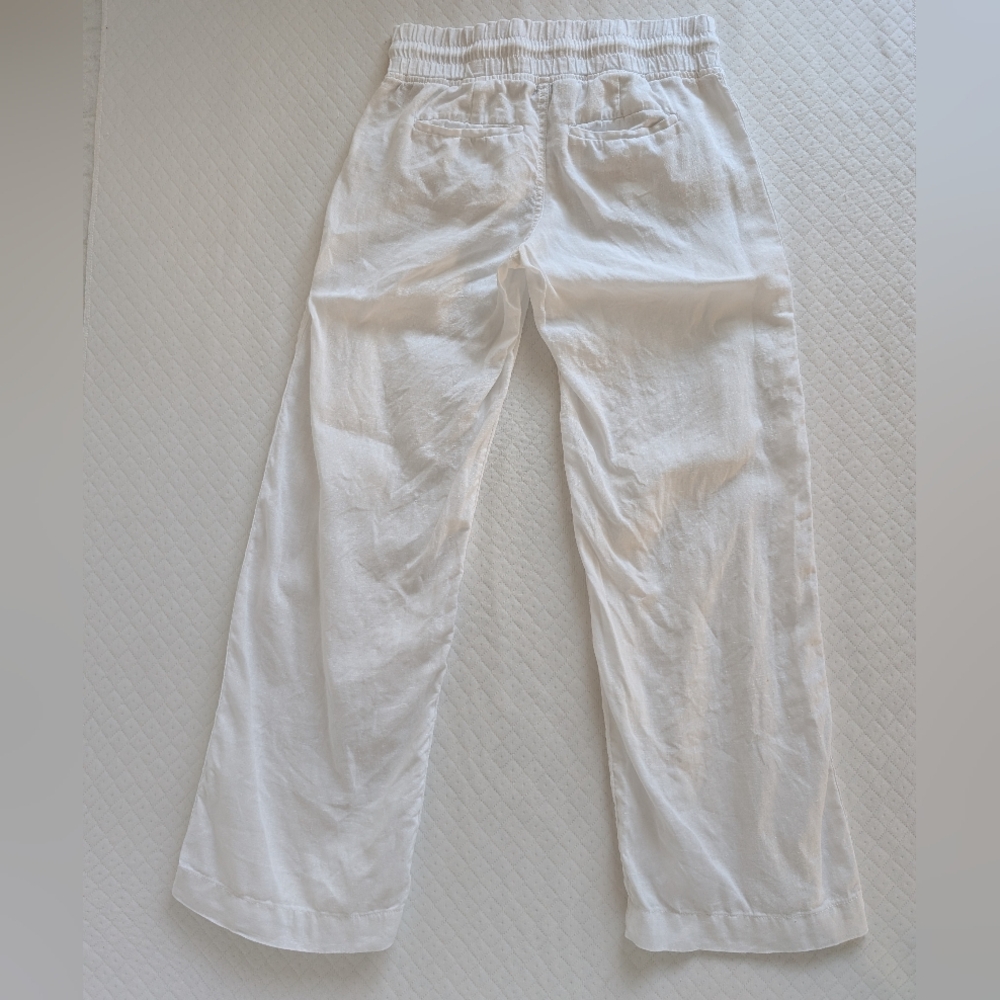 Athleta Cabo 100% Linen Wide Leg Pants Elastic waist Zip pockets, White, size 0 - Picture 7 of 15
